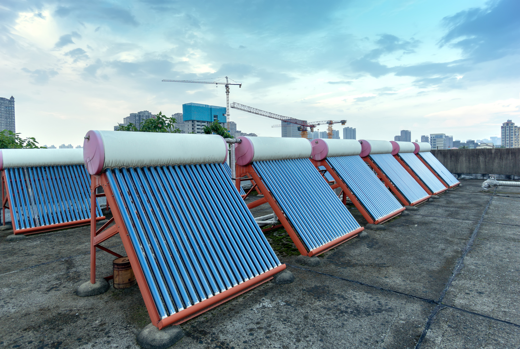 Solar water heater installed on a roof